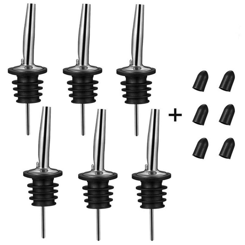 BALTRE 6PCS Liquor Bottle Pourers, Stainless Steel Olive Oil Spouts, Bottle Pourers for Alcohol, Olive Oil, With Dust Caps Liquor Pour Spout - Image 1